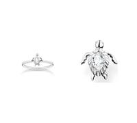 THOMAS SABO Damen Ring Schildkröte Silber 925 Sterlingsilber TR2401-051-14 & Einzel Ohrstecker in Form einer Schildkröte mit Zirkonia Stein aus Sterling-Silber, Maße: 9mm x 7mm, H2235-051-14