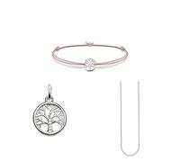THOMAS SABO Damen Stoffarmband Little Secret Tree + Unisex Kette Venezia 925 Sterling Silber + Anhänger Lebensbaum 925 Sterling Silber