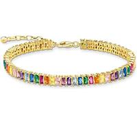 THOMAS SABO Damen Tennisarmband mit bunten Steinen vergoldet, 925 Sterlingsilber mit 750er Gelbgold-Vergoldung, Länge: 16-19 cm, A2030-996-7-L19V