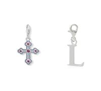 THOMAS SABO Damen Viktorianisches Kreuz & L Buchstabe Charm-Anhänger - 925 Sterling Silber - Charm Club 1496-391-7 & 0186-001-12