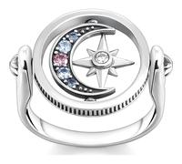 THOMAS SABO Siegelring »Royalty Stern & Mond, TR2377-945-7-52-60, TR2377-959-7-52-60«, mit Glas-Keramik Stein, Spinell (synth), Zirkonia (synth), silberfarben-mehrfarbig