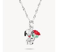 Kette mit Anhänger THOMAS SABO "THOMAS SABO x Peanuts Kette Snoopy mit Rosen" Gr. 45, silberfarben, schwarz, rot, grün, Halsketten, Damen, 45, Silber 925 (recycelt), L: 45 B: 14mm, B:14mm (16046104-45