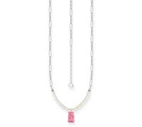 Thomas Sabo Gliederkette mit pinkem Goldbären-Anhänger und Perlen Silber pink KE2207-082-9-L45V