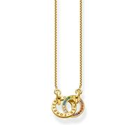 Thomas Sabo Damen Kette Together mit zwei Ringen bunten Steinen vergoldet, aus 925er Sterlingsilber mit 750er Gelbgold-Vergoldung, Länge 55cm, KE1488-996-7-L55V