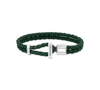 THOMAS SABO Lederarmband doppelt in Grün Silber 925 Sterlingsilber, Geschwärzt, Leder