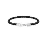 THOMAS SABO Lederarmband schmal in Schwarz Silber 925 Sterlingsilber, Geschwärzt, Leder