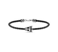 THOMAS SABO Lederarmband schwarz Totenkopf 925 Sterlingsilber, Geschwärzt, Leder