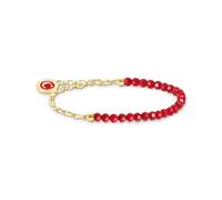 THOMAS SABO Member Charm-Armband rote Beads und Gliederelemente vergoldet 925 Sterlingsilber, Kaltemail, 750 Gelbgold Vergoldung