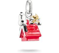 Charm-Einhänger THOMAS SABO "THOMAS SABO x Peanuts Snoopy/Woodstock auf der Hundehütte - Connect", silberfarben, gelbgoldfarben, schwarz, rot, Charms, Damen, Silber 925 (recycelt) (94836602-0) silberf