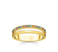THOMAS SABO Ring doppelreihig farbige Steine gold 750 Gelbgold Vergoldung, 925 Sterlingsilber