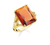 THOMAS SABO Ring Stein Orange groß mit Stern 925 Sterlingsilber, 750 Gelbgold Vergoldung