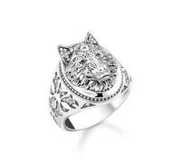 THOMAS SABO Siegelring Wolf mit Steinen Silber geschwärzt TR2452-643-21-62 Ringgröße 62/19,7