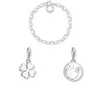 THOMAS SABO Silberarmband für Charms + Anhänger Kleeblatt Charm Club + Anhänger Pusteblume Wishes Come True 925 Sterling Silber