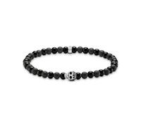 Armband THOMAS SABO "Talisman-Armband Skull/Totenkopf-Motiv" Gr. 19, silber (silberfarben, schwarz, schwarz), Armbänder, Damen, 19, Silber 925 (recycelt), Armband, mit Obsidian, Zirkonia (synth.) (899