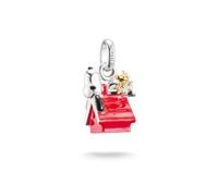 Charm-Einhänger THOMAS SABO "THOMAS SABO x Peanuts Snoopy/Woodstock auf der Hundehütte - Connect", silberfarben, gelbgoldfarben, schwarz, rot, Charms, Damen, Silber 925 (recycelt) (94836602-0) silberf