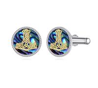 Thors Hammer Manschettenknöpfe Herren 925 Sterling Silber Abalone Muschel Mjölnir Cufflinks for Men Keltischer Wikinger Schmuck Geschenk für Vater Männer Business