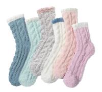 THQAE 6 Paar Kuschelsocken Damen,Flauschige Socken aus Korallenfleece,Wintersocken Warme Elastizität Schlafsocken,Haussocken für Winter,Weihnachten