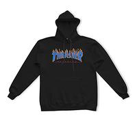 THRASHER Unisex Flame Logo Black/Blue Sweatshirt, Schwarz/Blau, S