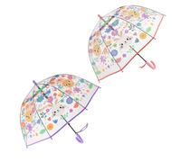 ThreeH 2 Stück Kinder Regenschirm Mädchen Blume Kuppel Oberfläche mit Fiberglas Rahmen Sicherheit gerundet Perlen Identifizieren Namensschild