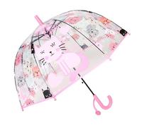 ThreeH Kinder Regenschirm Clear Bubble Automatisch geöffnet Niedliche Katze Cartoon Kuppel Baldachin für Mädchen im Alter von 3-8 Jahren,Rosa