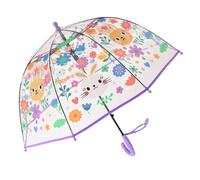 ThreeH Mädchen Regenschirm mit leicht zu greifendem gebogenem Griff Transparenter Kuppel-Regenschirm mit niedlicher Cartoon-Katze,Lila