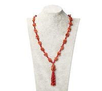 THTHT Naturstein Halskette Stein Perlen Lange Quaste Mode Lucky Cure Crystal Pullover Kette Lady Böhmischen Yoga Reiki Schmuck Charme, Südlichen Roten Achat