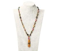 THTHT Naturstein Halskette Stein Perlen Lange Quaste Mode Lucky Cure Crystal Pullover Kette Lady Böhmischen Yoga Reiki Schmuck Charme, Turmalin