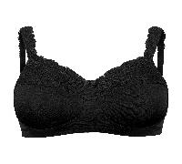 Thuasne Prothesen-BH Lola, Spitzen-BH nach Brustoperation, dreigeteilte Cups, Vorderverschluss, florale Spitze - schwarz, 80C