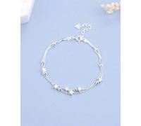 Thumby Frauen Fußkettchen S925 Silber Multi-Layer-Fußkettchen Weibliche Mode Sterne Süße Doppelschicht Perlen Fußkette Einfach Frisch Wild, 925 Silber