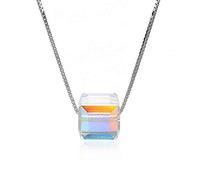 Thumby S925 Sterling Silber Aurora Cube Zucker Kurze Schlüsselbeinkette Weiblichen Österreichischen Kristall Halskette Einfach Silber, 8mm quadratische Halskette, Wie Gezeigt