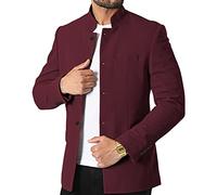 THWEI Herren-Blazer, Jacken, Stehkragen, Business-Sport, Mäntel, Weinrot, L