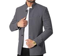 THWEI Herren Casual Anzug Blazer Jacken Stehkragen Business Sport Mäntel, GRAU, 3XL