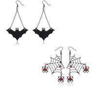 THXFUNAREA 2 Paare Punk Halloween Fledermaus Ohrringe Schwarz Fledermaus Ohrringe Geister Fledermaus Ohrringe Fledermaus Rubin-Imitation Ohrringe Vampir Fledermaus Ohrringe Schmuck Für Frauen