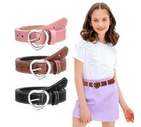 THXFUNAREA 3 Stück Kindergürtel Mädchen, Gürtel Kinder PU Verstellbare Herz Schnalle Taillengürtel, Herz Schnalle Leder Mädchen Gürtel, Kindergürtel für 6-12 Jahre Mädchen Hosen Röcke Jacken,3 Farben