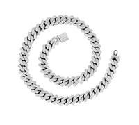 THXFUNAREA Ice Out Kette Cuban Link Chain Iced Out, 50 Cm Unisex Hip Hop Jewellery für Männer und Frauen, Silber mit Diamanten, Ideal für Vater-Tag Geschenk