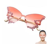 THXFUNAREA Rahmenlose Sonnenbrille Schmetterling Diamond Damen Sonnenbrille Vintage Modische Getönte Sunglasses Halloween Sonnenbrillen