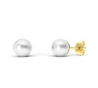 TIABELLE - Ohrstecker CRYSTAL PEARL aus Titan mit glänzenden Swarovski® Perlen - Goldfarbene Perlenohrringe für Damen - allergenfrei & hautverträglich - Handmade in Germany (6,0mm ø | Gold White)