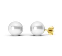 TIABELLE - Ohrstecker CRYSTAL PEARL aus Titan mit glänzenden Swarovski® Perlen - Goldfarbene Perlenohrringe für Damen - allergenfrei & hautverträglich - Handmade in Germany (8,0mm ø | Gold White)