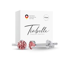 TIABELLE - Ohrstecker SINGLE STONE aus Titan mit funkelnden Swarovski® Zirconias - Silberfarbene Ohrringe für Damen - allergenfrei & hautverträglich - Handmade in Germany (3,0mm ø | Pink)