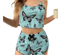 TIANHENGMart Damen Butterfly PJ Set Top Kurze Hose Damen Schmetterling | Lebendiger Schmetterlingsdruck, Camisole Top, passende Shorts, weicher Stoff, ideal für Sommernächte