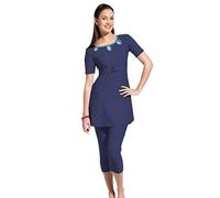 TianMai Heiß Neu Muslimischen Bademode islamisch Kurz Ärmel Blume Bescheiden Badeanzug Strandkleidung Burkini Dame Ausschlag Bewachen Surfen Passen Kostüm (Int'l XL, G)