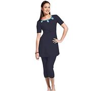 TianMai Heiß Neu Muslimischen Bademode islamisch Kurz Ärmel Blume Bescheiden Badeanzug Strandkleidung Burkini Dame Ausschlag Bewachen Surfen Passen Kostüm (Int'l XL, B)