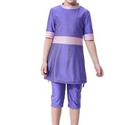 TianMai Kinder Kurz Hülse Badeanzug Muslimischen islamischen 3 Stück Bescheiden Bademode (G-2, 130cm)