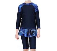 TianMaiGeLun Girl Burkini Swimsuits Modest Long Sleeve Rash Guard Full Cover Skirted Swim Swimwear Set (Blau, 150cm)