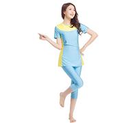 TianMaiGeLun Muslimische Bademode Badeanzug Full Cover Bescheidene Badebekleidung Modest Muslim Swimwear Beachwear Burkini Kurzarm Tops und Hose 2-Teilige Modest Bademode Sets (Hellblau, XL)