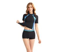 TianMaiGeLun Muslimische Bademode Badeanzug Full Cover Bescheidene Badebekleidung Modest Muslim Swimwear Beachwear Burkini Kurzarm Tops und Hose 2-Teilige Modest Bademode Sets (Blue2, S)