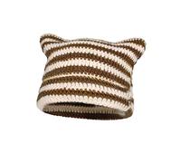TIANNAIT 1 StüCk KatzenohrmüTze, WintermüTze, Gestrickte Baotou-MüTze, Beanie-MüTze, StrickmüTze Mit Katzenohren, LäSsige WintermüTze, Gestreifte KatzenohrmüTze Unisex (Dunkler Kaffee)
