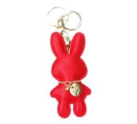 TIANQUXNGI Eleganter Kaninchen-Schlüsselanhänger, Kunstleder, Hasen-Schlüsselanhänger, Ornament, vielseitiges Tier, Taschenanhänger, Zubehör, hellrot