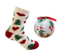 TianWlio Christmas Socks Weihnachtssocken Kuschelig Socken Geburtstagssocken mit Samt und verdicktem Korallensamt, Acryl-Weihnachtssocken für Männer und Frauen, Unisex Bunte Lustige (White, ONESIZE)