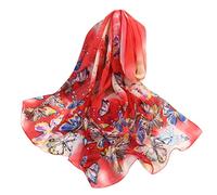 TianWlio Seidentuch Damen Leicht Halstuch Damen Hochwertiges Seidentuch Halstuch Stola Tuch Blumen Muster Soft Wrap Simulation Seidenschal Schals für Frühling Winter Jahreszeiten (Red, One Size)